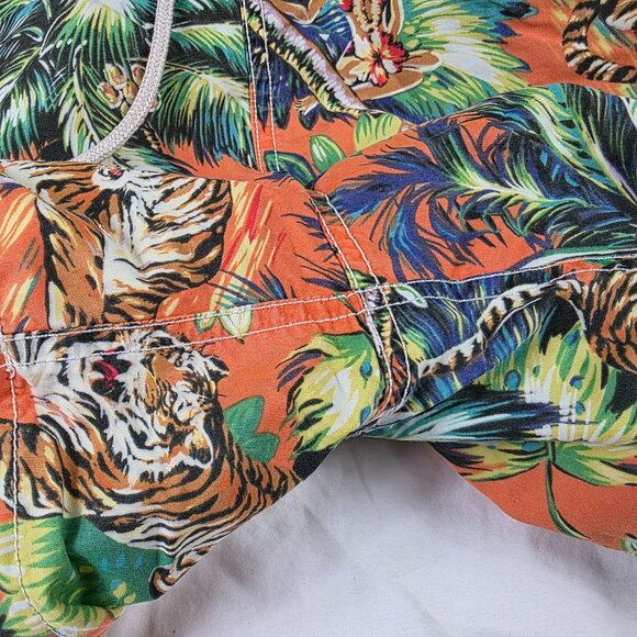 Polo Ralph Lauren Mens Small Tropical Print Swim Trunks Orange Tigers Mesh Lined - Picture 7 of 11